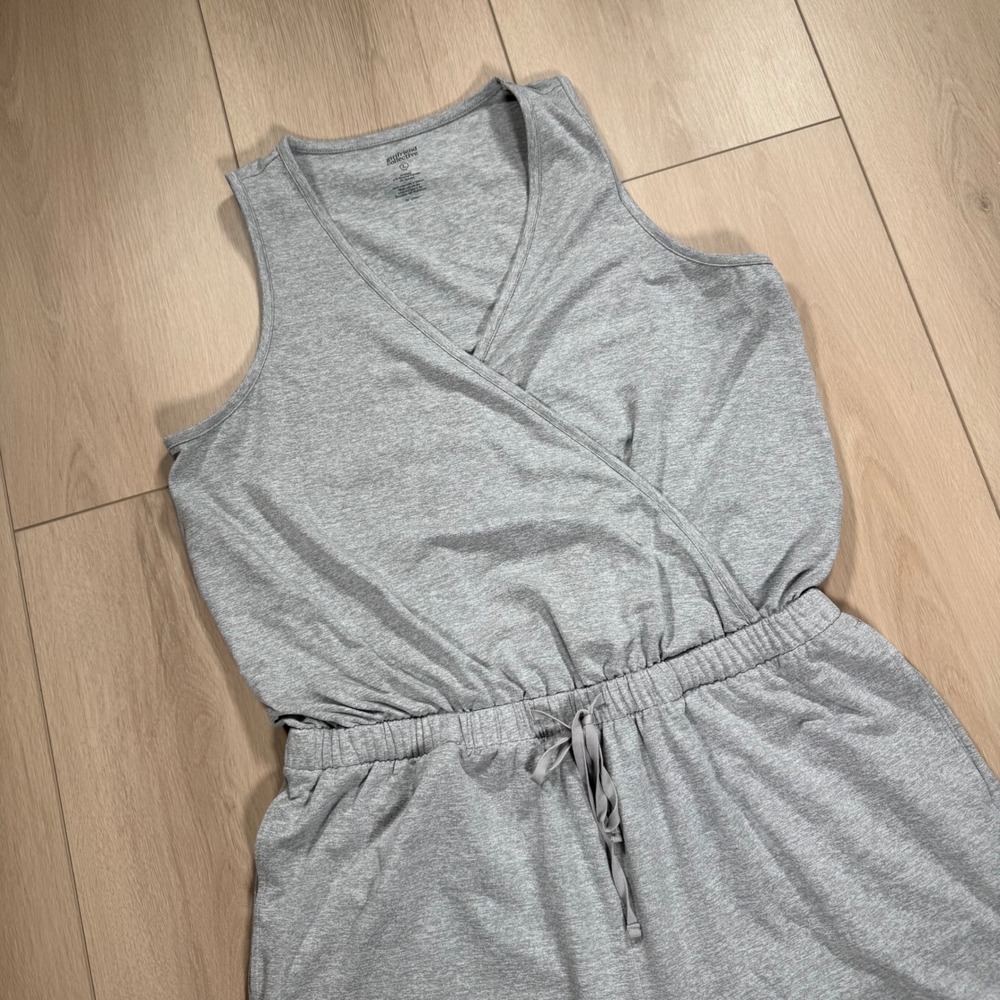 Girlfriend Collective Coyote Reset Wrap Gray‎ Romper Size L Recycled Poly Blend
